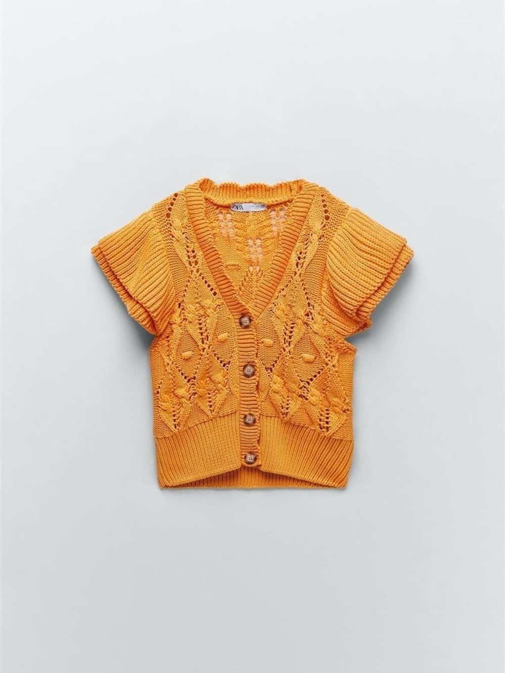 Zara light orange  Open-Knit Short Sleeve cotton Cardigan - Picture 12 of 12